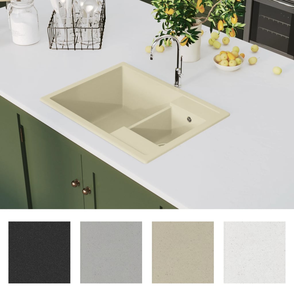 dobbelt køkkenvask med overløbshul granit beige