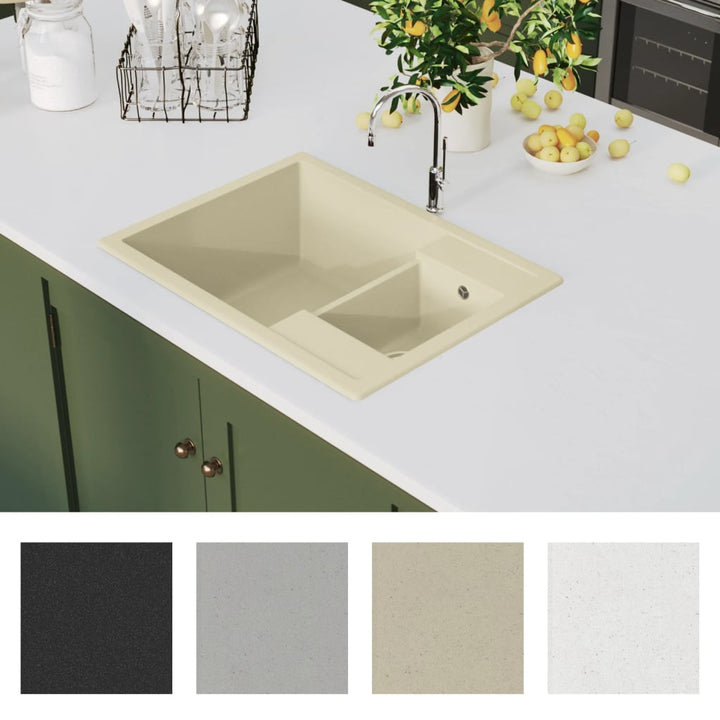 dobbelt køkkenvask med overløbshul granit beige