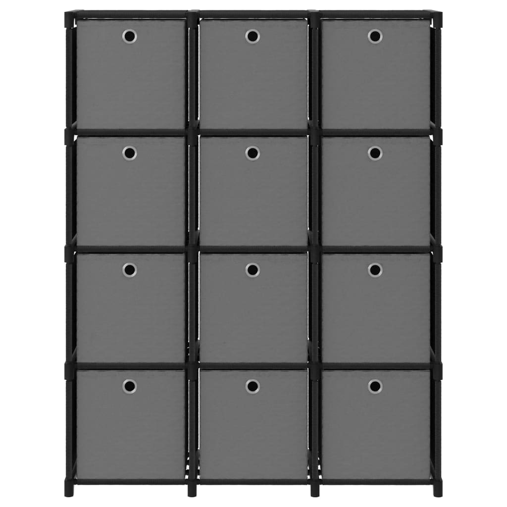 displayreol med 12 rum og kasser 103x30x141 cm stof sort
