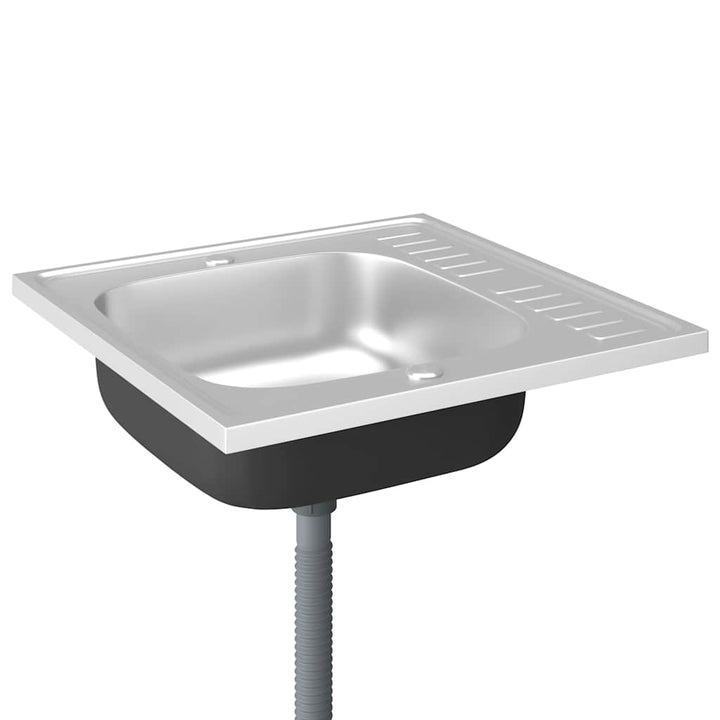 køkkenvask med afløbssæt 600x600x155 mm rustfrit stål sølv