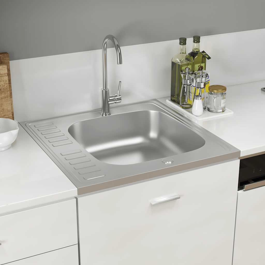 køkkenvask med afløbssæt 600x600x155 mm rustfrit stål sølv