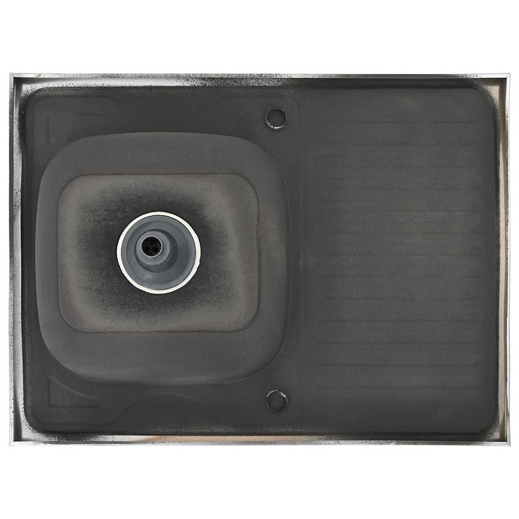 køkkenvask med afløbssæt 800x600x155 mm rustfrit stål sølv