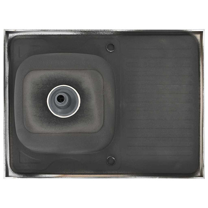 køkkenvask med afløbssæt 800x600x155 mm rustfrit stål sølv