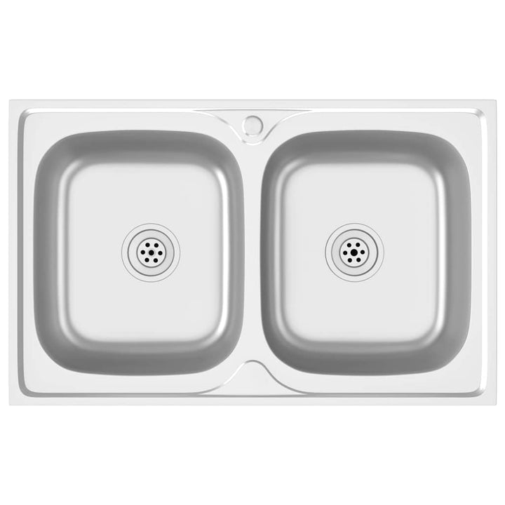 køkkenvask med 2 bassiner 800x500x155 mm rustfrit stål sølv