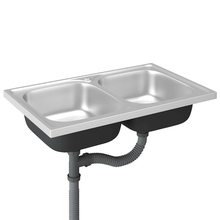 køkkenvask med 2 bassiner 800x500x155 mm rustfrit stål sølv