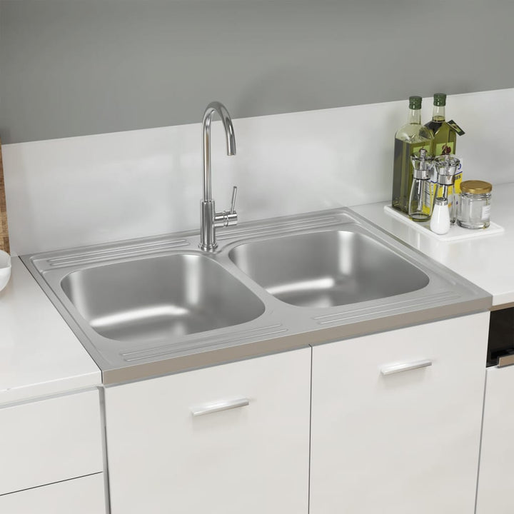 køkkenvask med 2 bassiner 800x600x155 mm rustfrit stål sølv