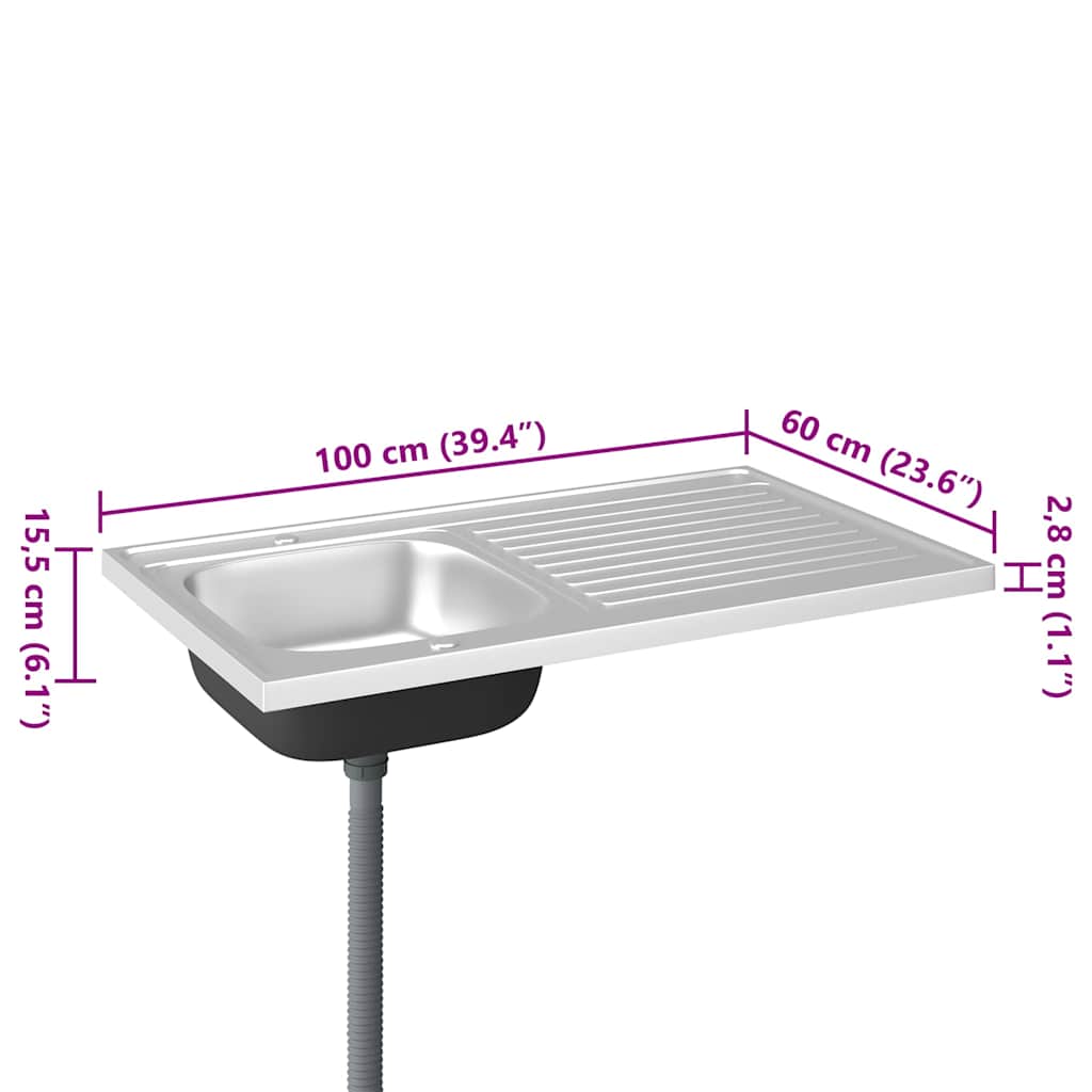 køkkenvask med afløbssæt 1000x600x155 mm rustfrit stål sølv