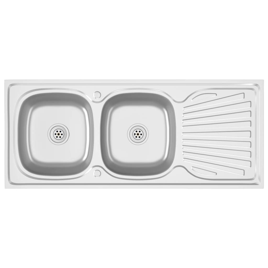 køkkenvask med 2 bassiner 1200x500x155 mm rustfrit stål sølv