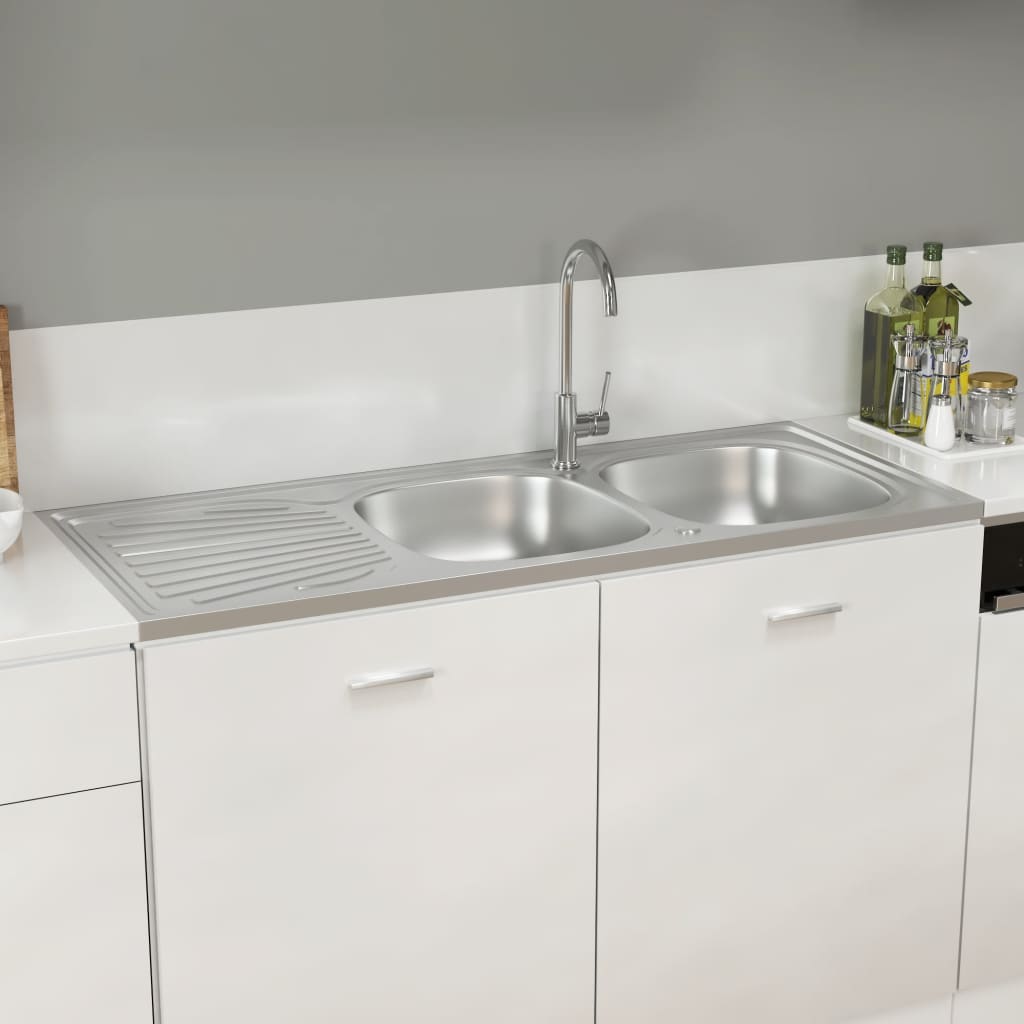 køkkenvask med 2 bassiner 1200x500x155 mm rustfrit stål sølv