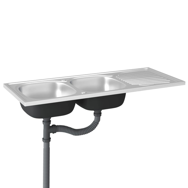 køkkenvask med 2 bassiner 1200x500x155 mm rustfrit stål sølv