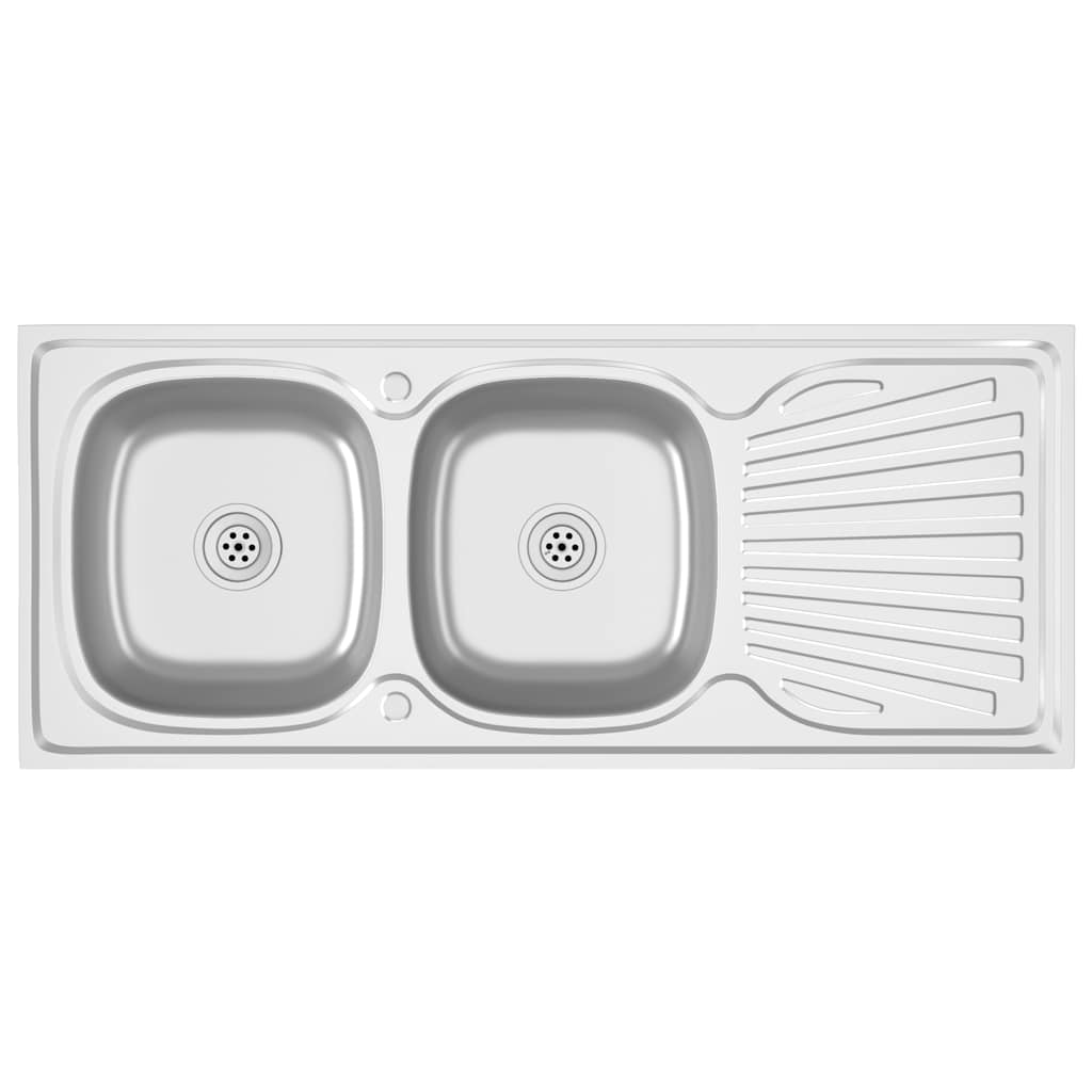 køkkenvask med 2 bassiner 1200x600x155 mm rustfrit stål sølv