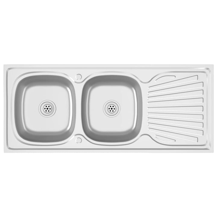 køkkenvask med 2 bassiner 1200x600x155 mm rustfrit stål sølv