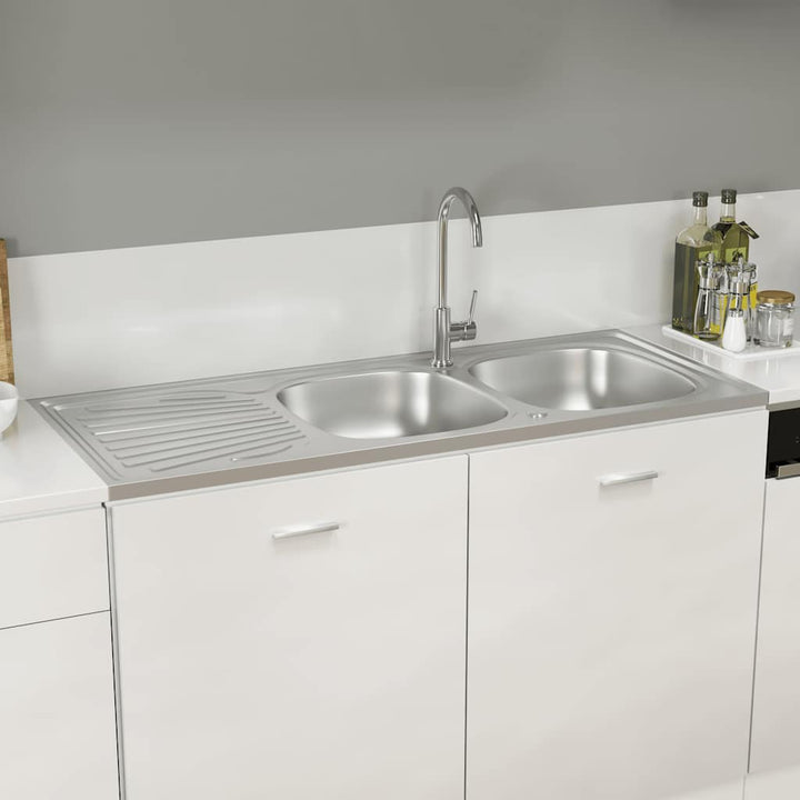 køkkenvask med 2 bassiner 1200x600x155 mm rustfrit stål sølv