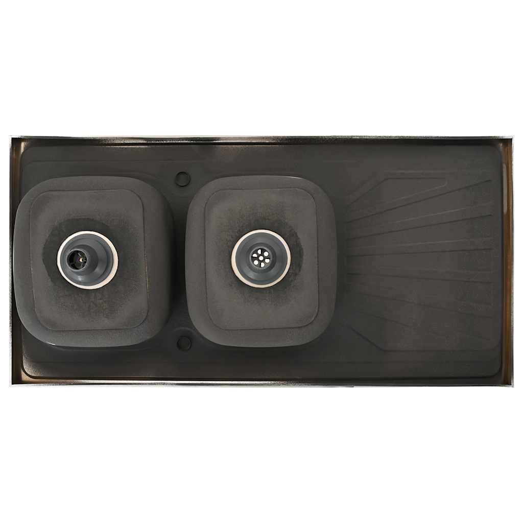 køkkenvask med 2 bassiner 1200x600x155 mm rustfrit stål sølv