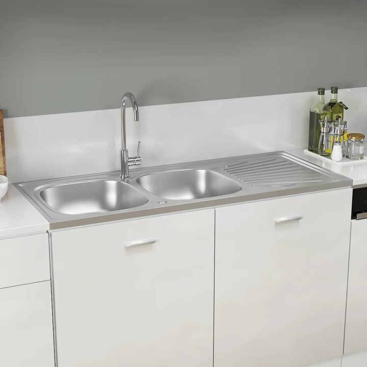 køkkenvask med 2 bassiner 1200x600x155 mm rustfrit stål sølv