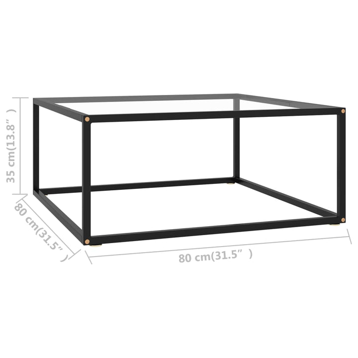 sofabord 80x80x35 cm hærdet glas sort