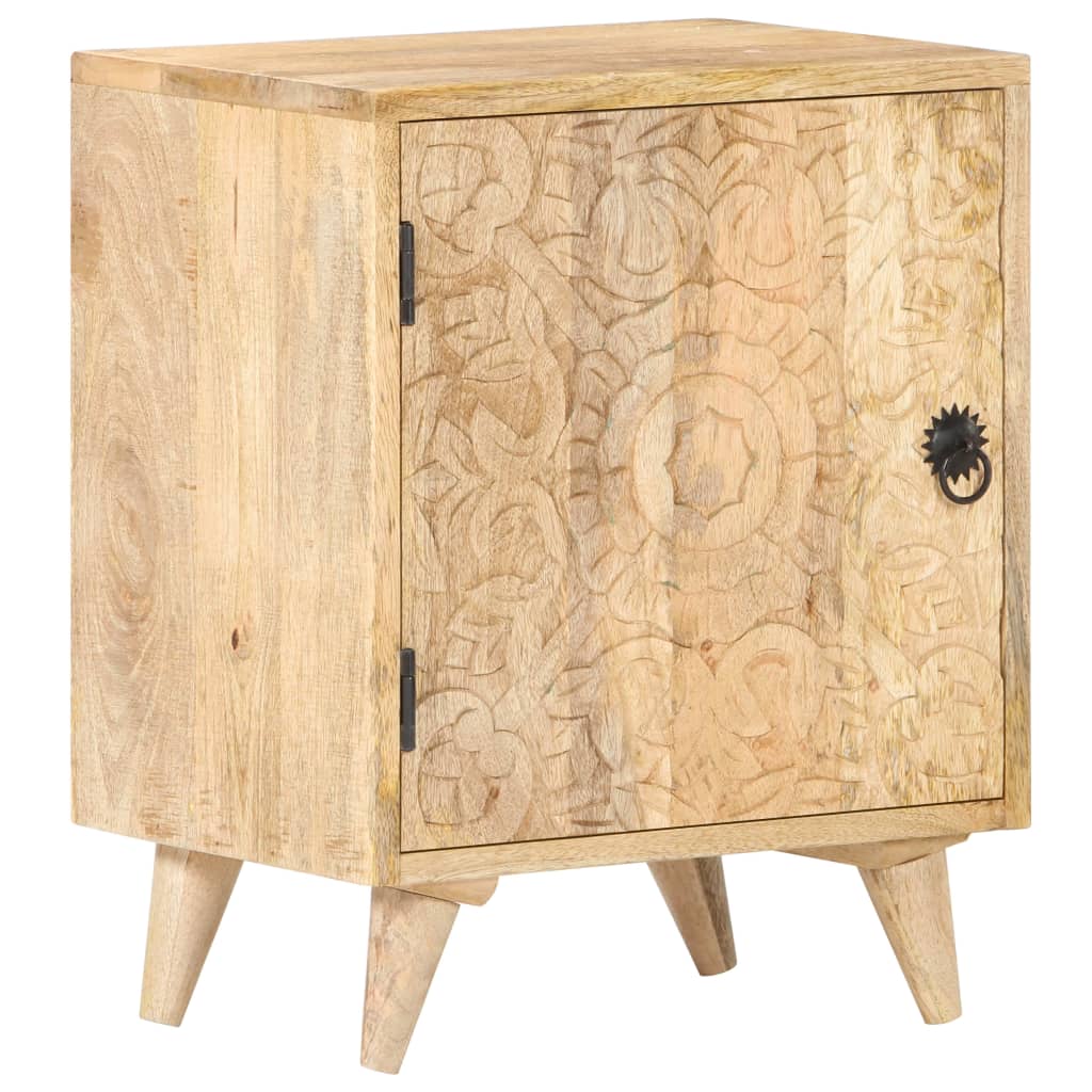 sengebord med udskåret mønster 40x30x50 cm massivt mangotræ