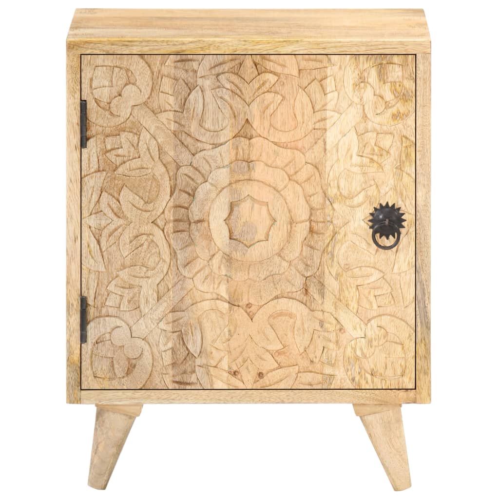 sengebord med udskåret mønster 40x30x50 cm massivt mangotræ