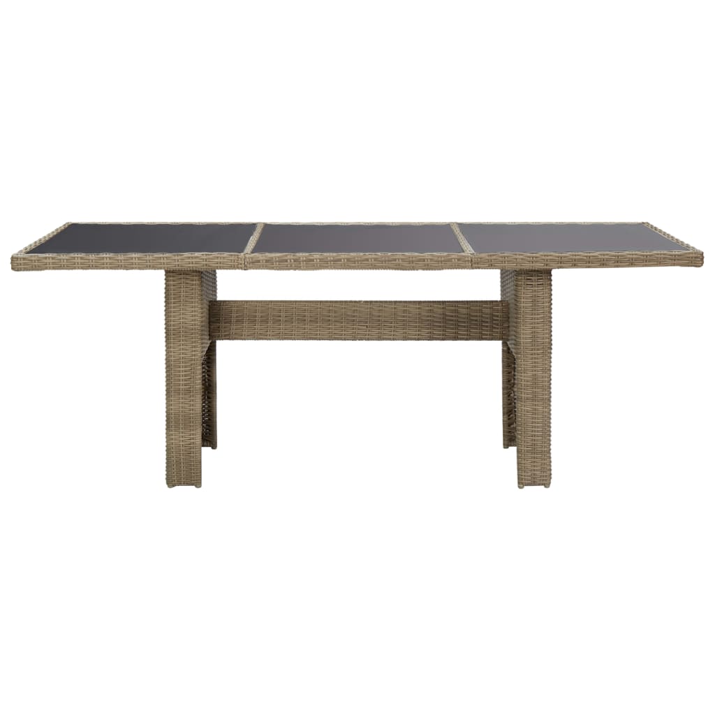 havebord 200x100x74 cm glas og polyrattan brun