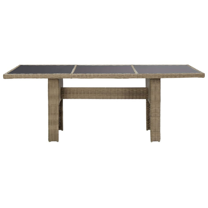havebord 200x100x74 cm glas og polyrattan brun
