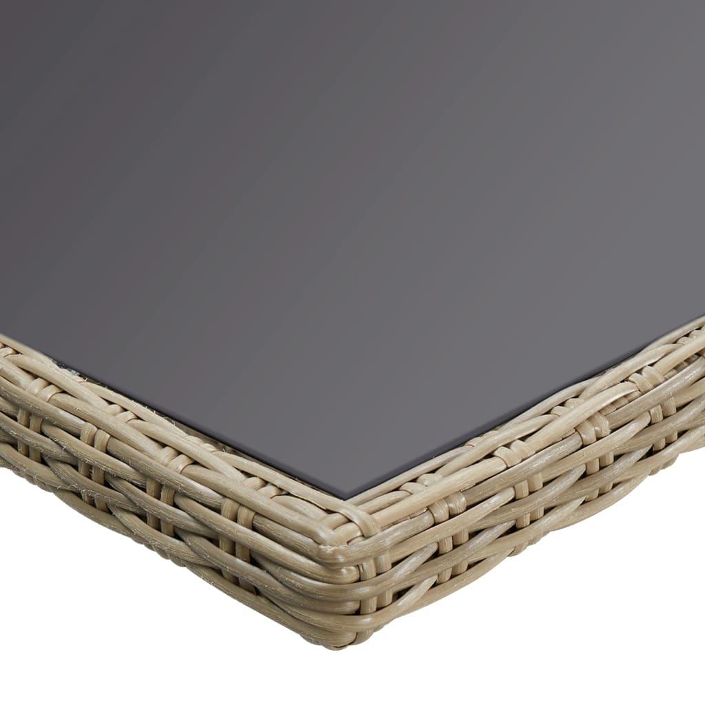 havebord 200x100x74 cm glas og polyrattan brun