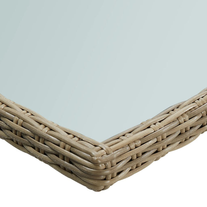 havebord 200x100x74 cm glas og polyrattan brun