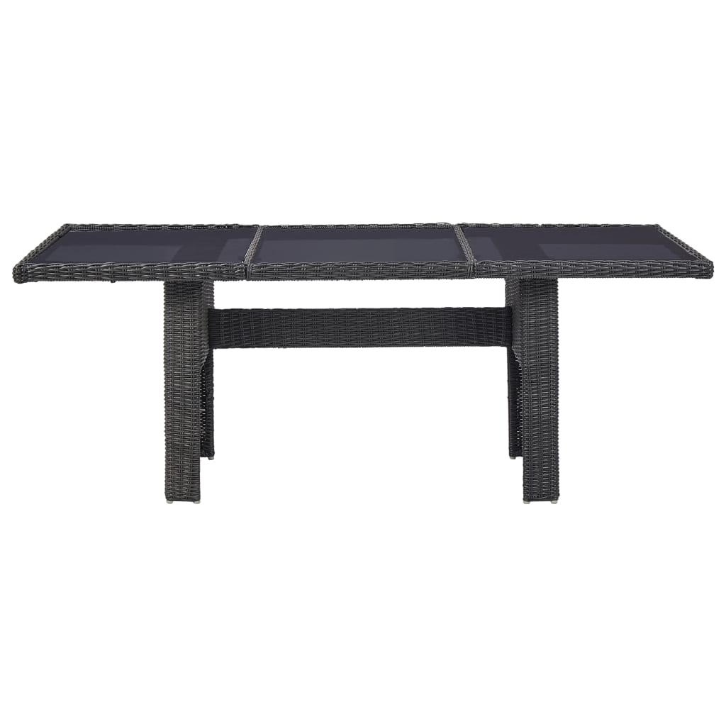 havebord 200x100x74 cm glas og polyrattan sort