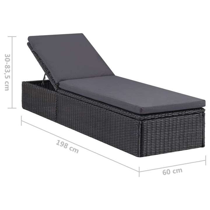 liggestol polyrattan sort og mørkegrå