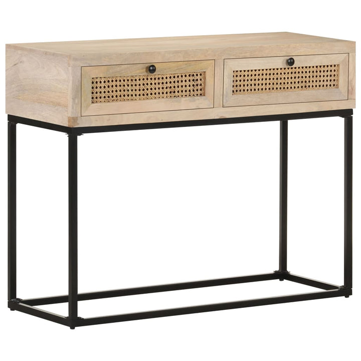 konsolbord 100x35x76 cm massivt mangotræ og naturlig rørflet