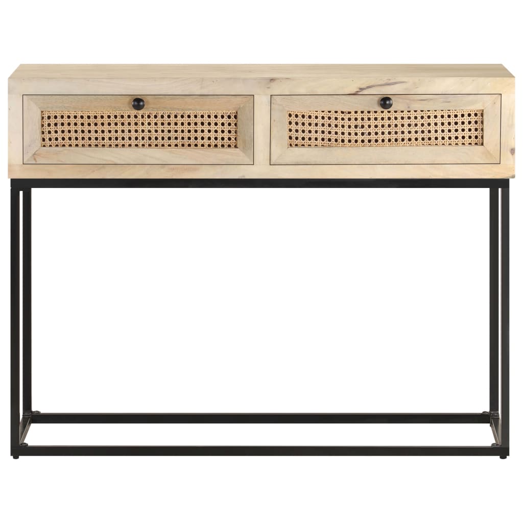 konsolbord 100x35x76 cm massivt mangotræ og naturlig rørflet
