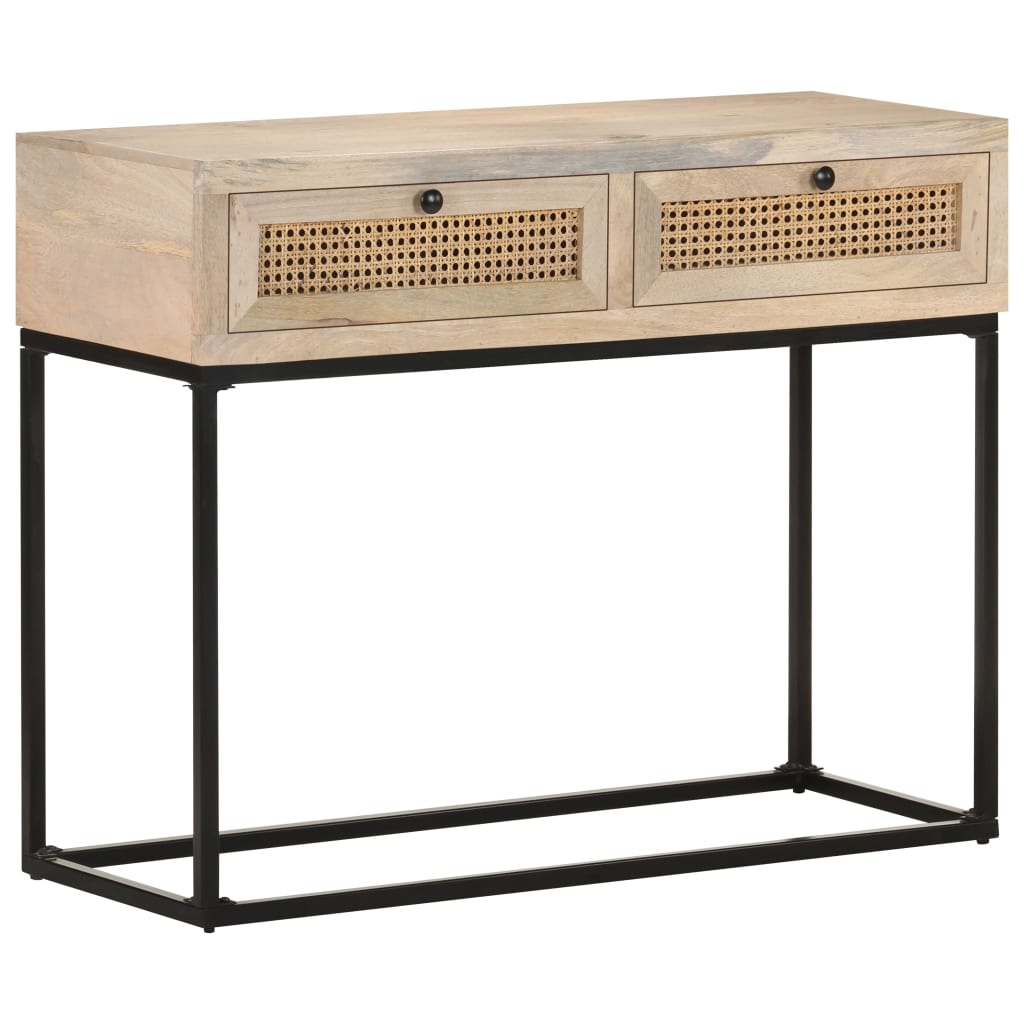 konsolbord 100x35x76 cm massivt mangotræ og naturlig rørflet