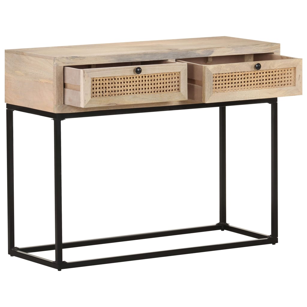konsolbord 100x35x76 cm massivt mangotræ og naturlig rørflet