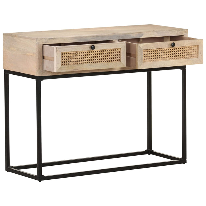 konsolbord 100x35x76 cm massivt mangotræ og naturlig rørflet