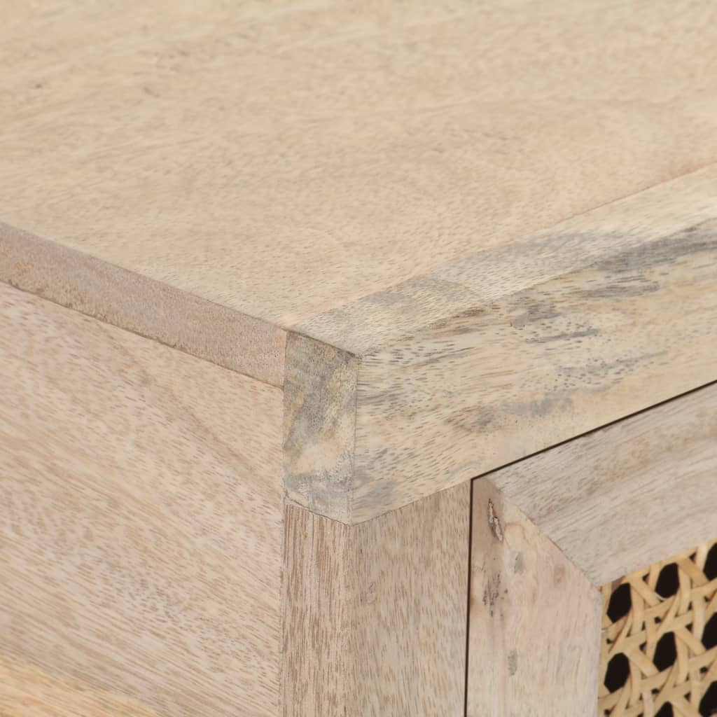 konsolbord 100x35x76 cm massivt mangotræ og naturlig rørflet