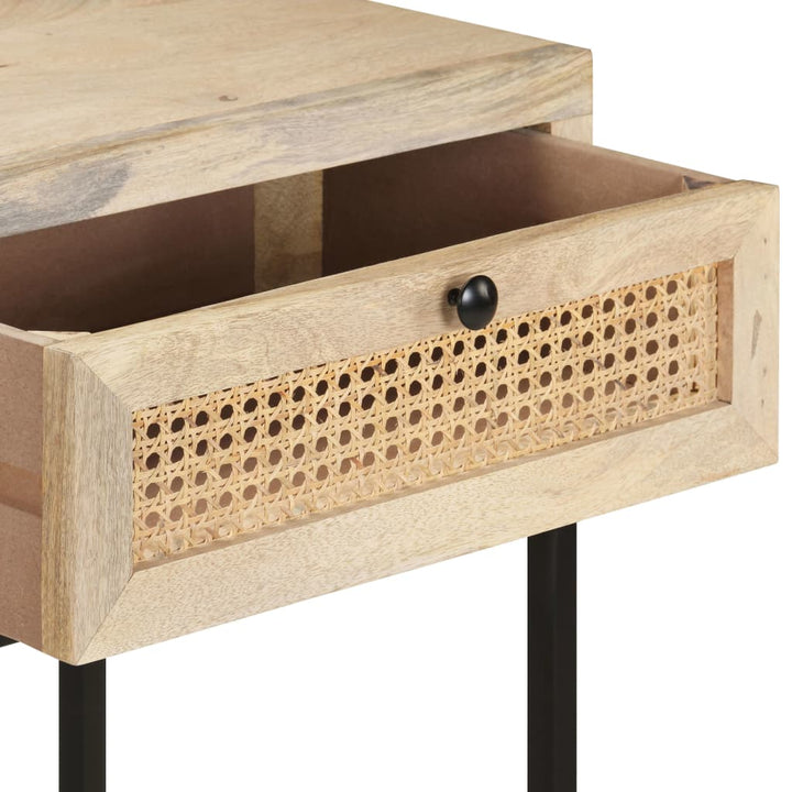 konsolbord 100x35x76 cm massivt mangotræ og naturlig rørflet