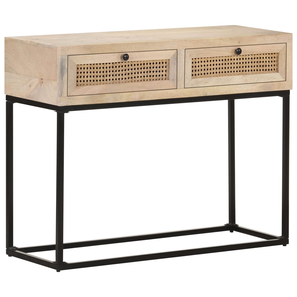 konsolbord 100x35x76 cm massivt mangotræ og naturlig rørflet