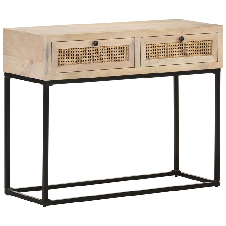 konsolbord 100x35x76 cm massivt mangotræ og naturlig rørflet