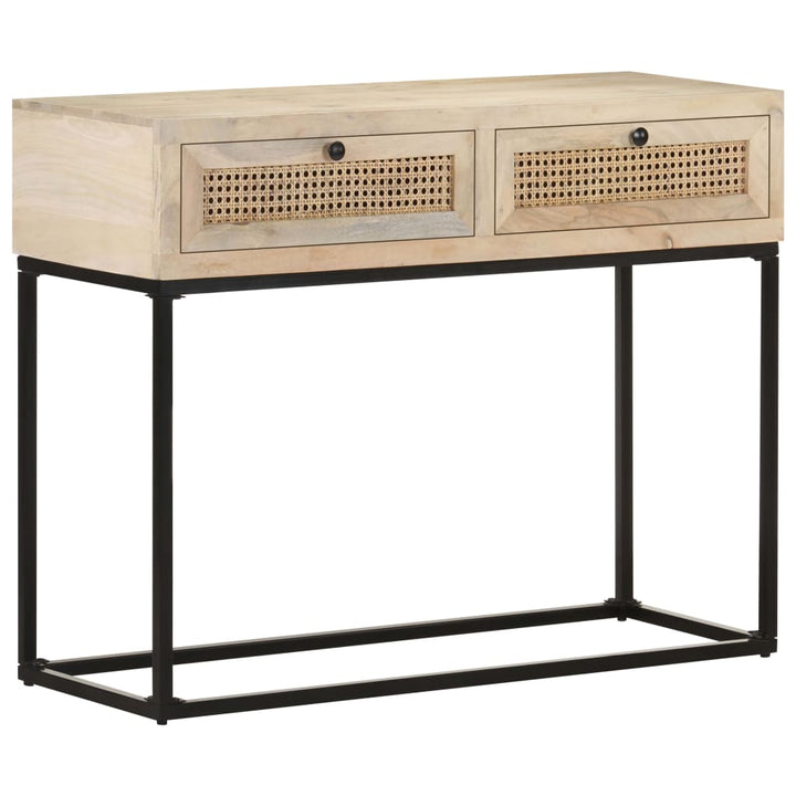 konsolbord 100x35x76 cm massivt mangotræ og naturlig rørflet