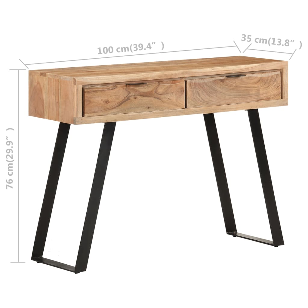 konsolbord 100x35x76 cm massivt akacietræ med naturlige kanter