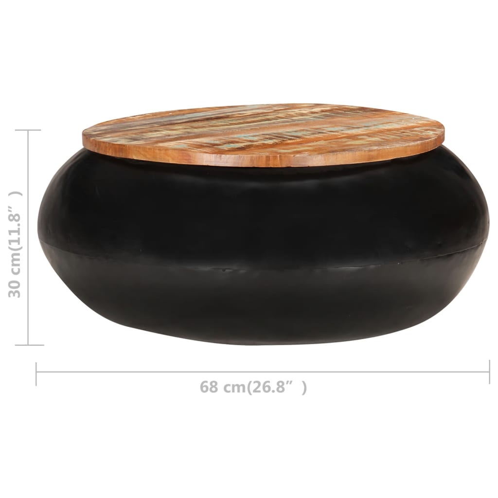 sofabord 68x68x30 cm massivt genbrugstræ sort
