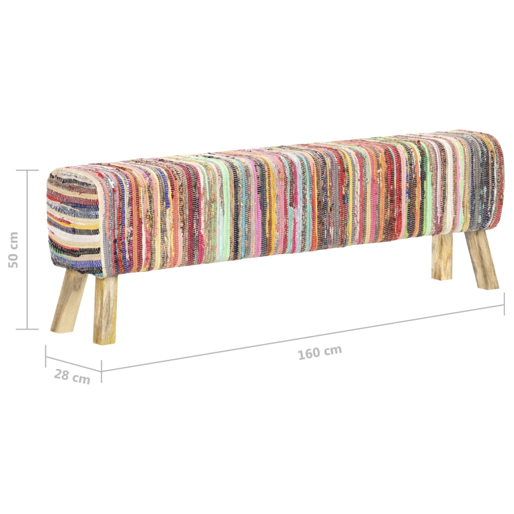 bænk 160 cm chindi-stof flerfarvet