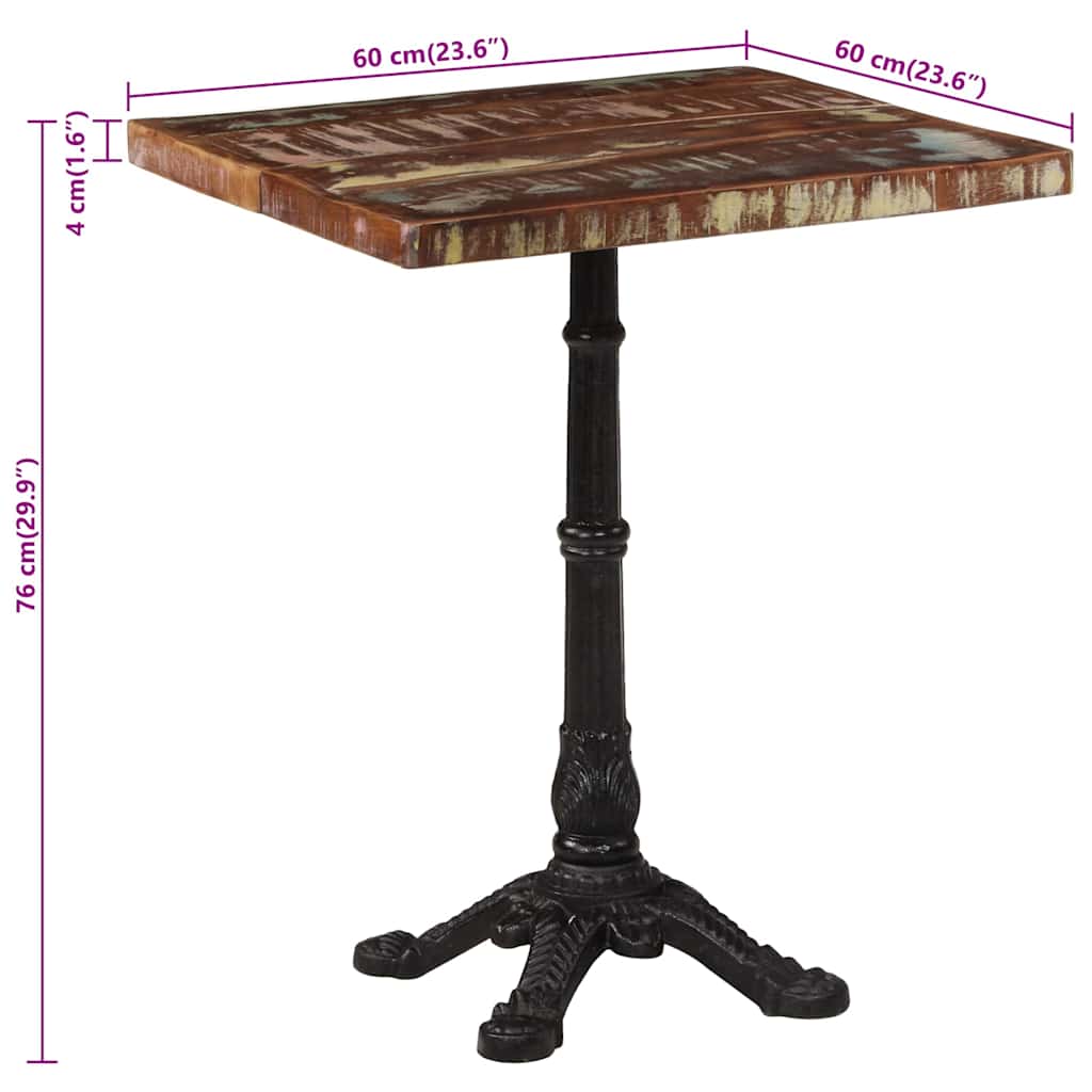 bistrobord 60x60x76 cm massivt genbrugstræ