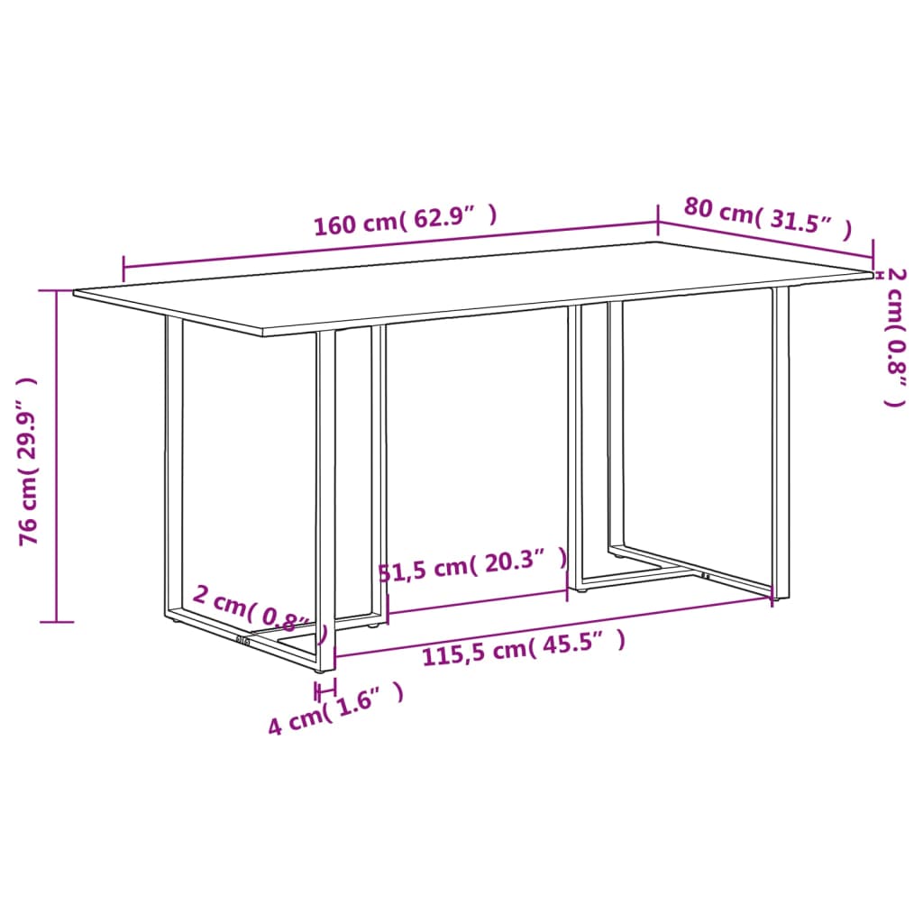 spisebord 160 cm massivt genbrugstræ