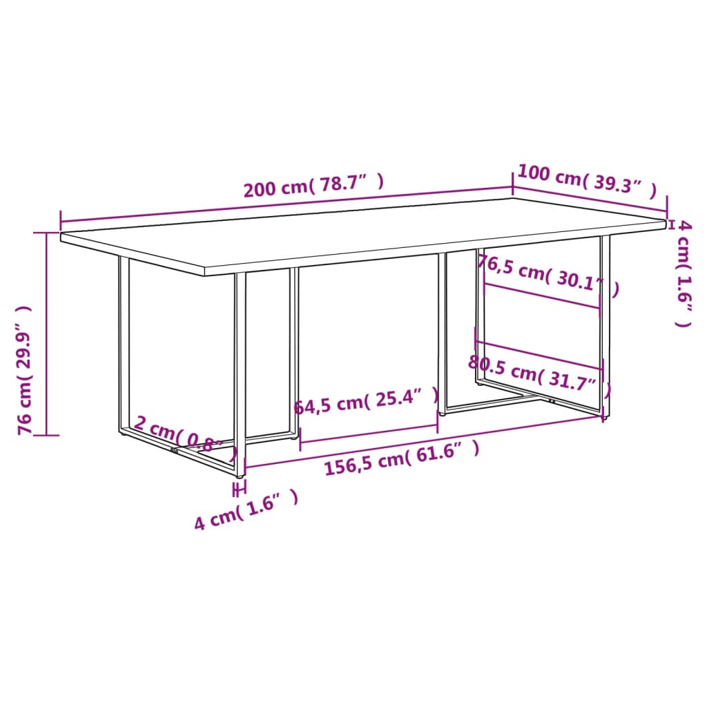 spisebord 200 cm massivt genbrugstræ