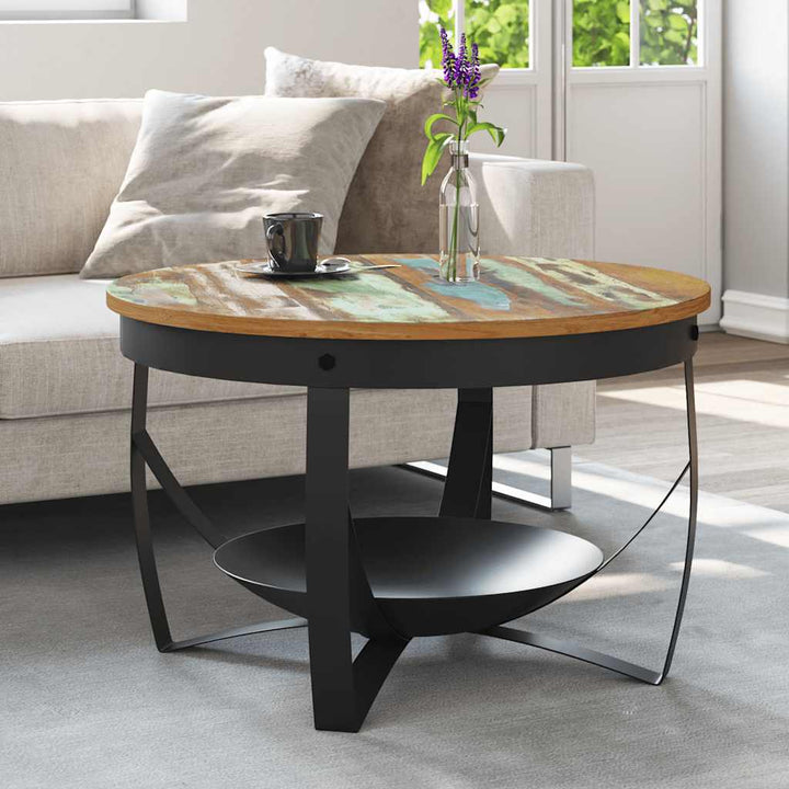 sofabord Ø68x43 cm massivt genbrugstræ