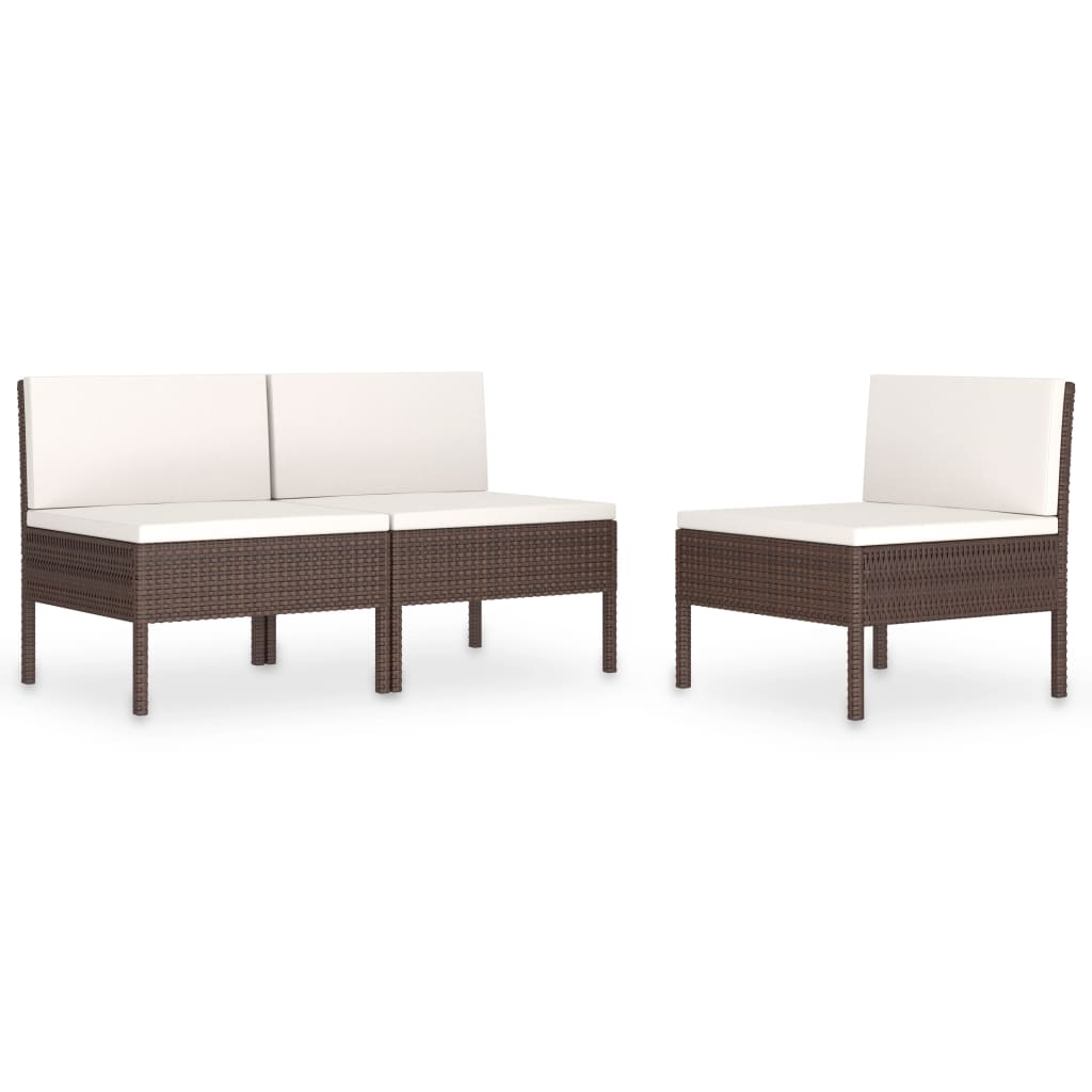havestole 3 stk. med hynder polyrattan brun