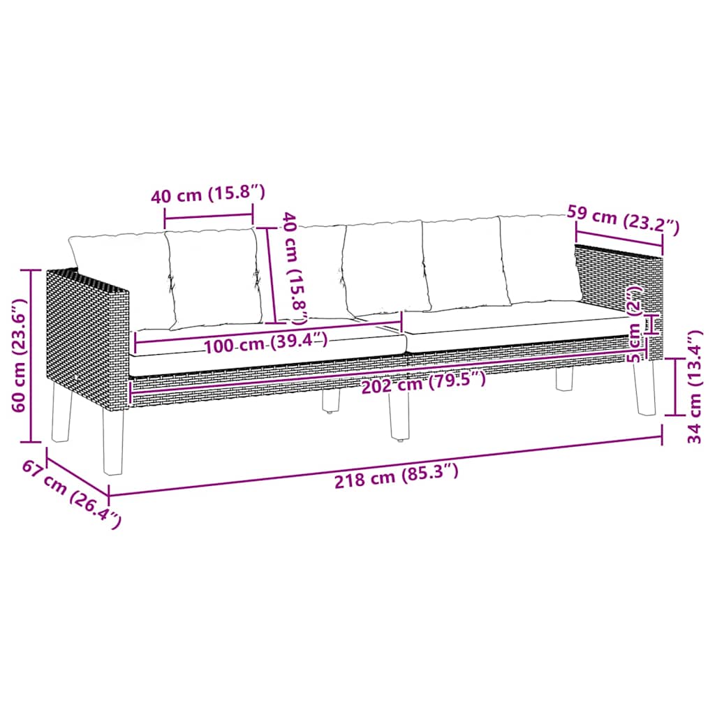 3-personers havesofa med hynder polyrattan sort