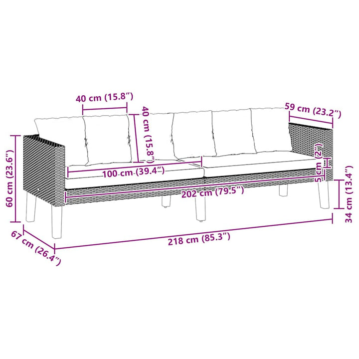 3-personers havesofa med hynder polyrattan sort
