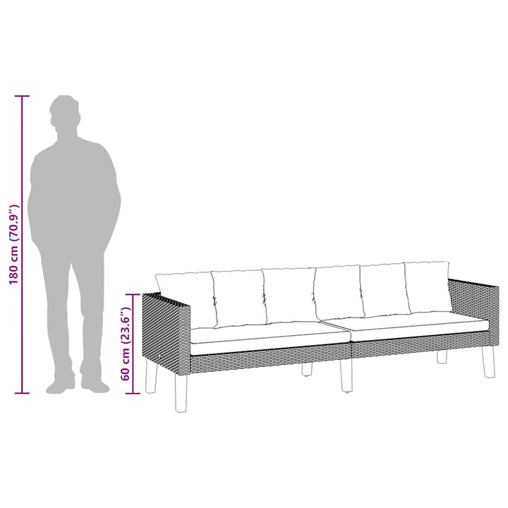 3-personers havesofa med hynder polyrattan sort
