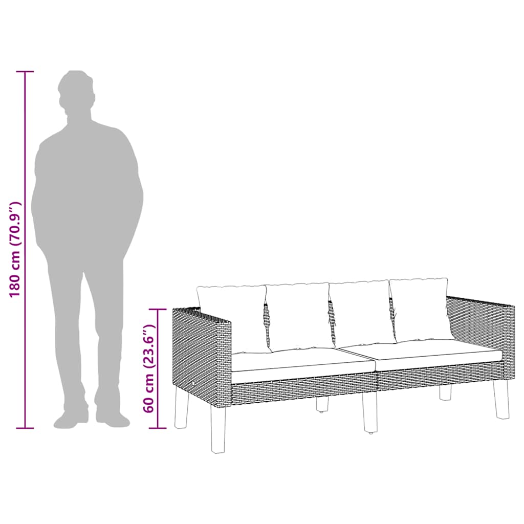 2-personers havesofa med hynder polyrattan beige